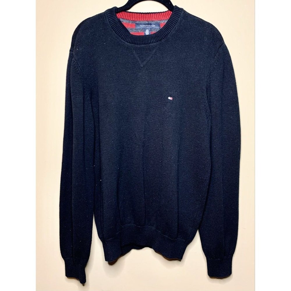 Tommy Hilfiger Sweater Men’s Pull Over Solid Black W/ Small Logo Size Small